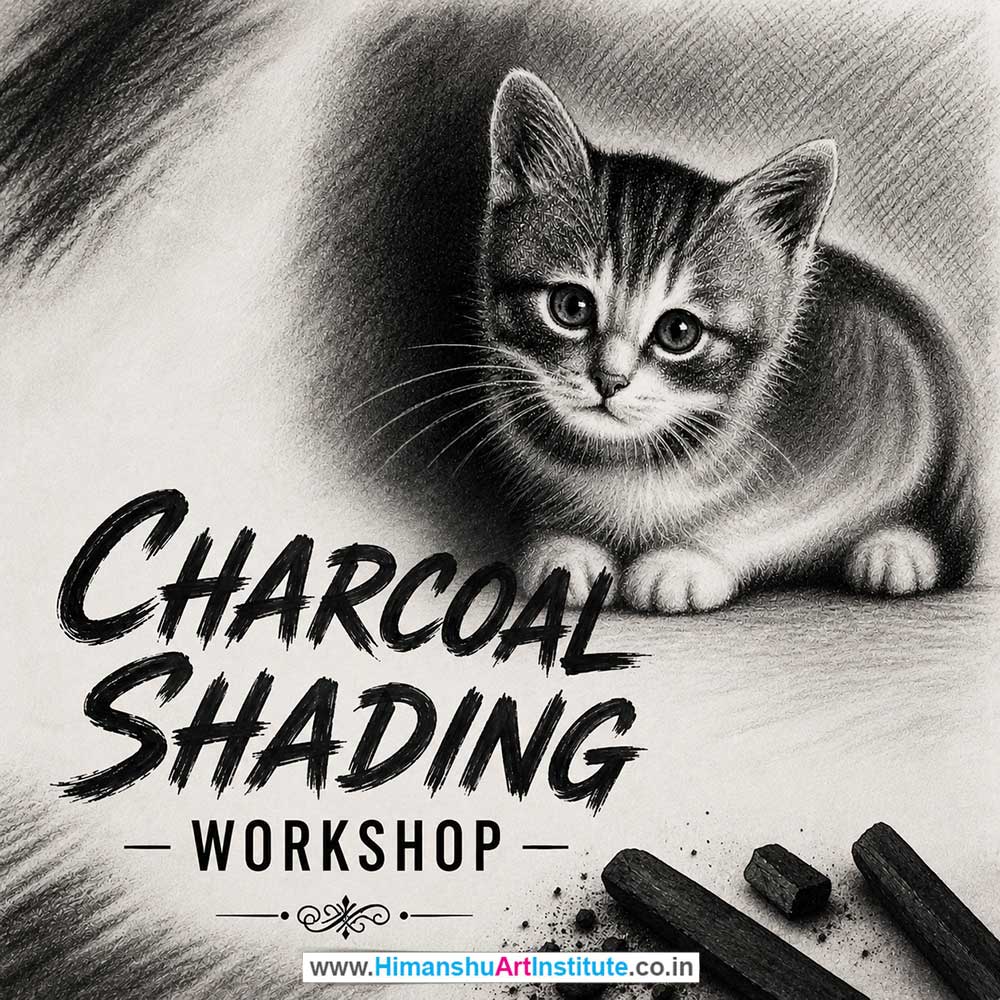Charcoal Shading Workshop for Young and Adults in Delhi, Online Charcoal Shading Workshp for Young and Adults, Best Art & Craft Workshop for Adults near Me