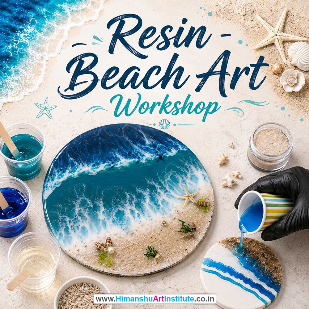 Resin Beach Art Workshop for Young and Adults in Delhi, Online Resin Beach Art Workshp for Young and Adults, Best Art & Craft Workshop for Adults near Me