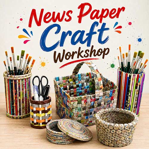 Online News Paper Craft Workshop, News Paper Craft Workshop for Adults, News Paper Craft Workshop Near Me, Art & Craft Workshops for Adults, Best News Paper Craft Workshop in Delhi, India, Himanshu Art Institute