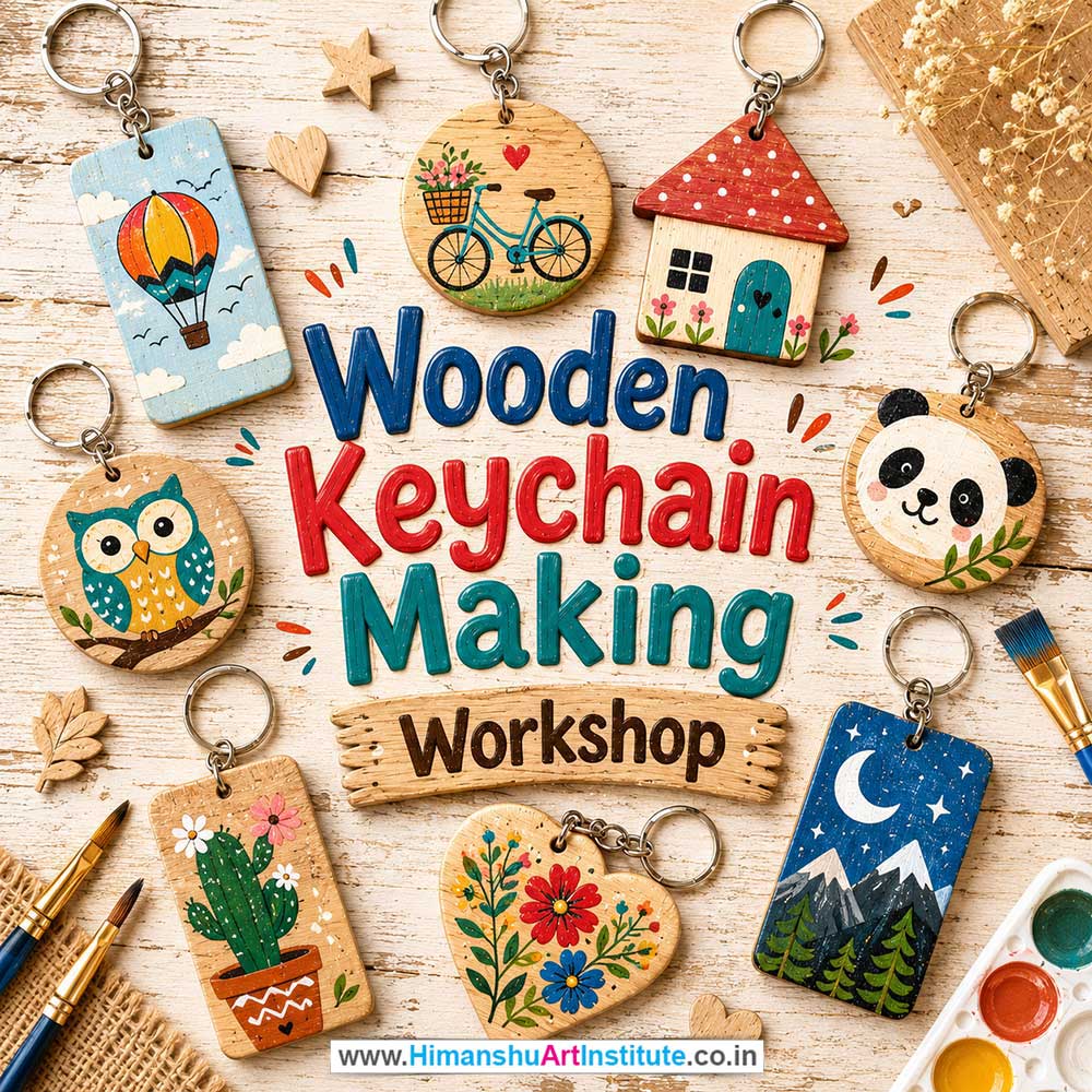 Wooden Keychain Making Workshop for Young and Adults in Delhi, Online Wooden Keychain Making Workshp for Young and Adults, Best Art & Craft Workshop for Adults near Me