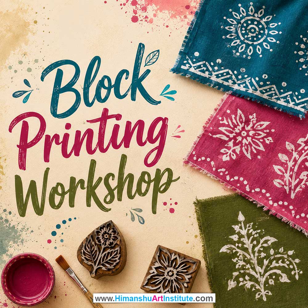 Block Printing Workshop for Foreigners Block Printing Workshop for Foreigners, Block Printing Workshop for Foreigners in Delhi, Online Block Printing Workshop for Foreigners, Indian Folk Art Classes for Foreigners, Indian Art Workshop for Foreigners, Himanshu Art Institute