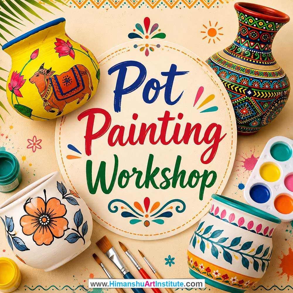 Pot Painting Workshop for Foreigners, Pot Painting Workshop for Foreigners in Delhi, Online Pot Painting Workshop for Foreigners, Indian Folk Art Classes for Foreigners, Indian Art Workshop for Foreigners, Himanshu Art Institute