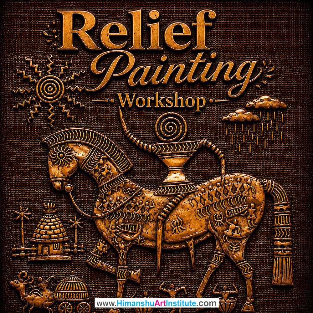 Relief Painting Workshop for Foreigners, Relief Painting Workshop for Foreigners in Delhi, Online Relief Painting Workshop for Foreigners, Indian Folk Art Classes for Foreigners, Indian Art Workshop for Foreigners, Himanshu Art Institute