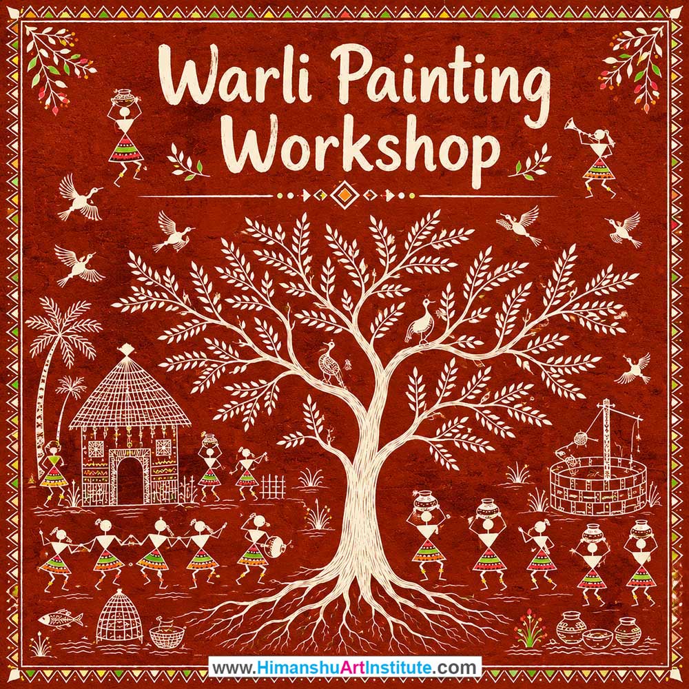 Warli Painting Workshop for Foreigners, Warli Painting Workshop for Foreigners in Delhi, Online Warli Painting Workshop for Foreigners, Indian Folk Art Classes for Foreigners, Indian Art Workshop for Foreigners, Himanshu Art Institute