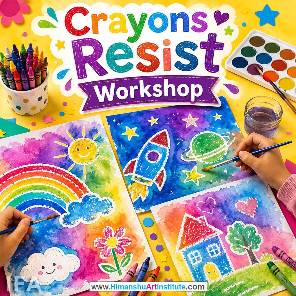 Crayons Resist Workshop for Kids and Children in Delhi, Online Crayons Resist Workshp for Kds, Best Art & Craft Workshop for Children near Me