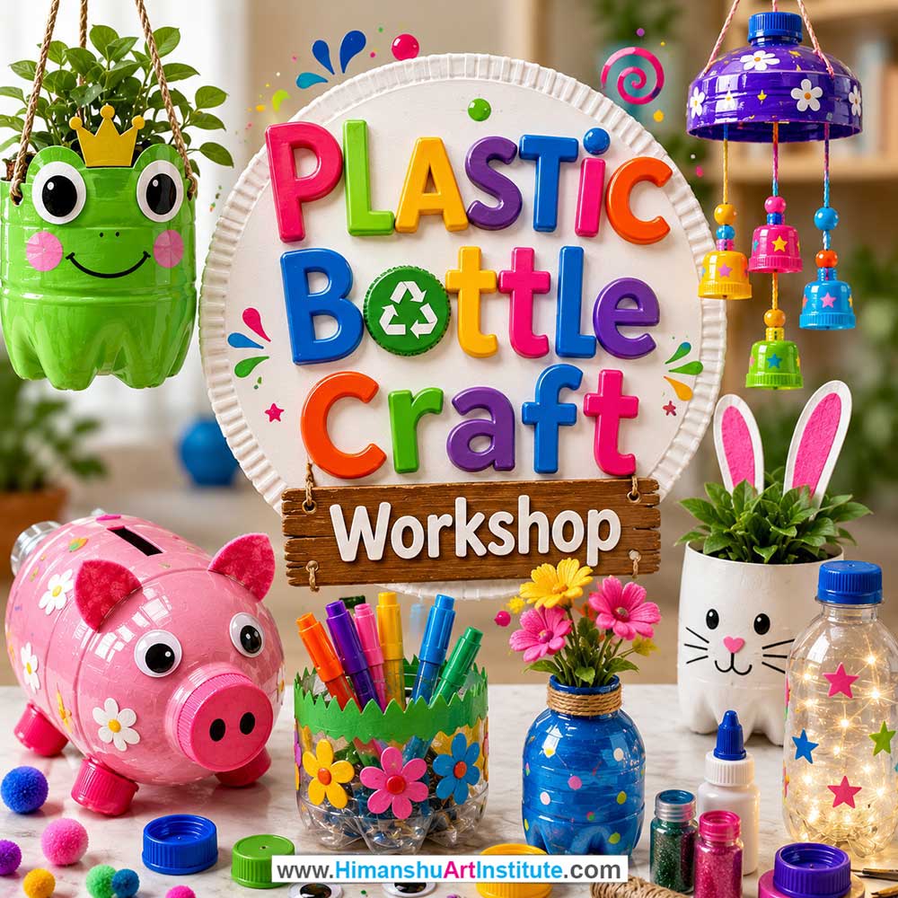 Plastic Bottle Craft Workshop for Kids and Children in Delhi, Online Plastic Bottle Craft Workshp for Kds, Best Art & Craft Workshop for Children near Me