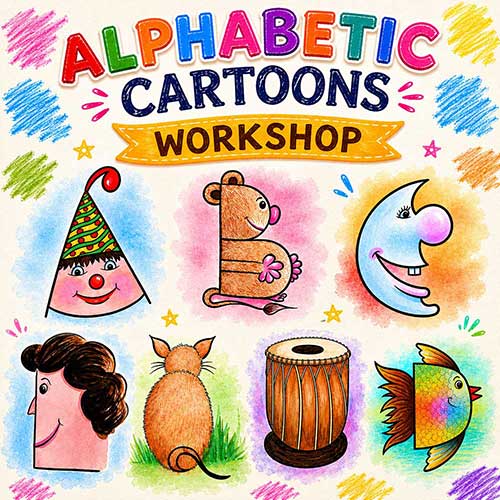 Online Alphabetic Cartoons Workshop, Alphabetic Cartoons Workshop for Kids, Alphabetic Cartoons Workshop Near Me for Children, Art & Craft Workshops for Kids, Art & Craft Activities for Children, Best Alphabetic Cartoons Workshop for Kids in Delhi, India, Himanshu Art Institute