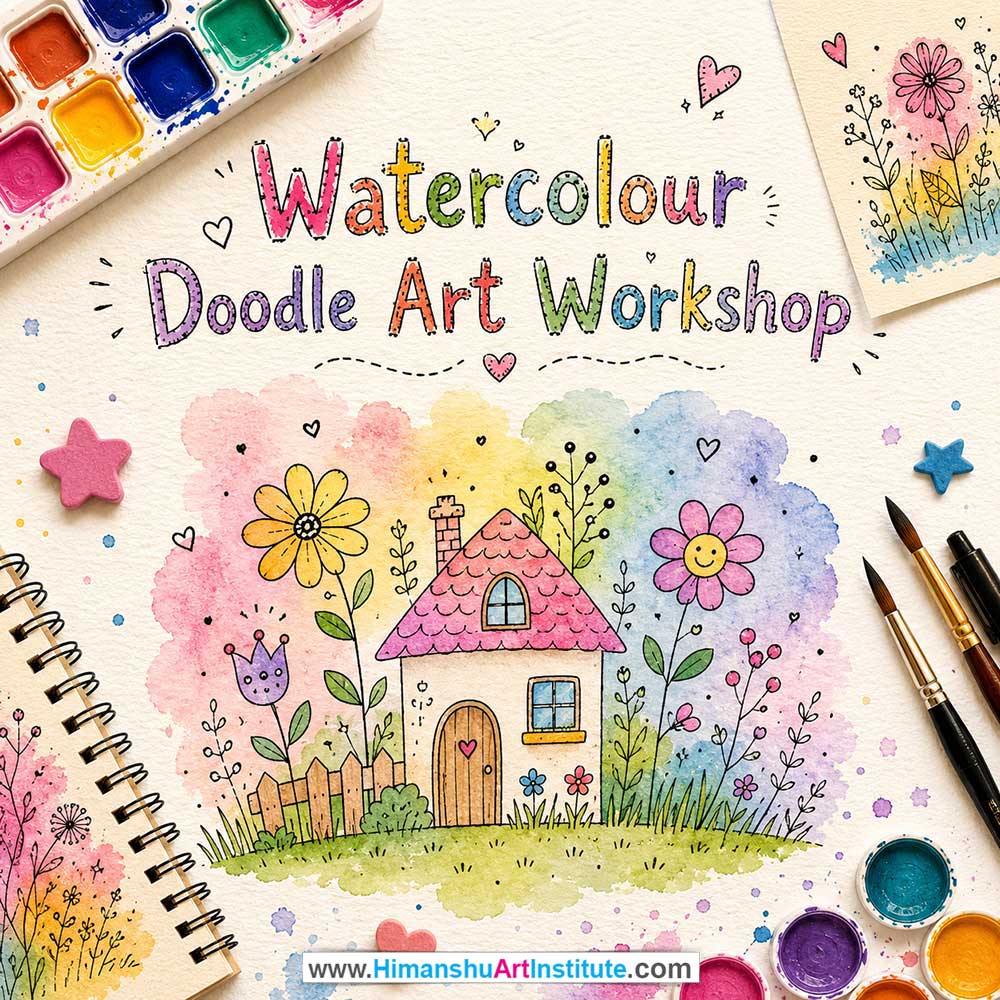 Watercolour Doodle Art Workshop for Kids and Children in Delhi, Online Watercolour Doodle Art Workshp for Kds, Best Art & Craft Workshop for Children near Me