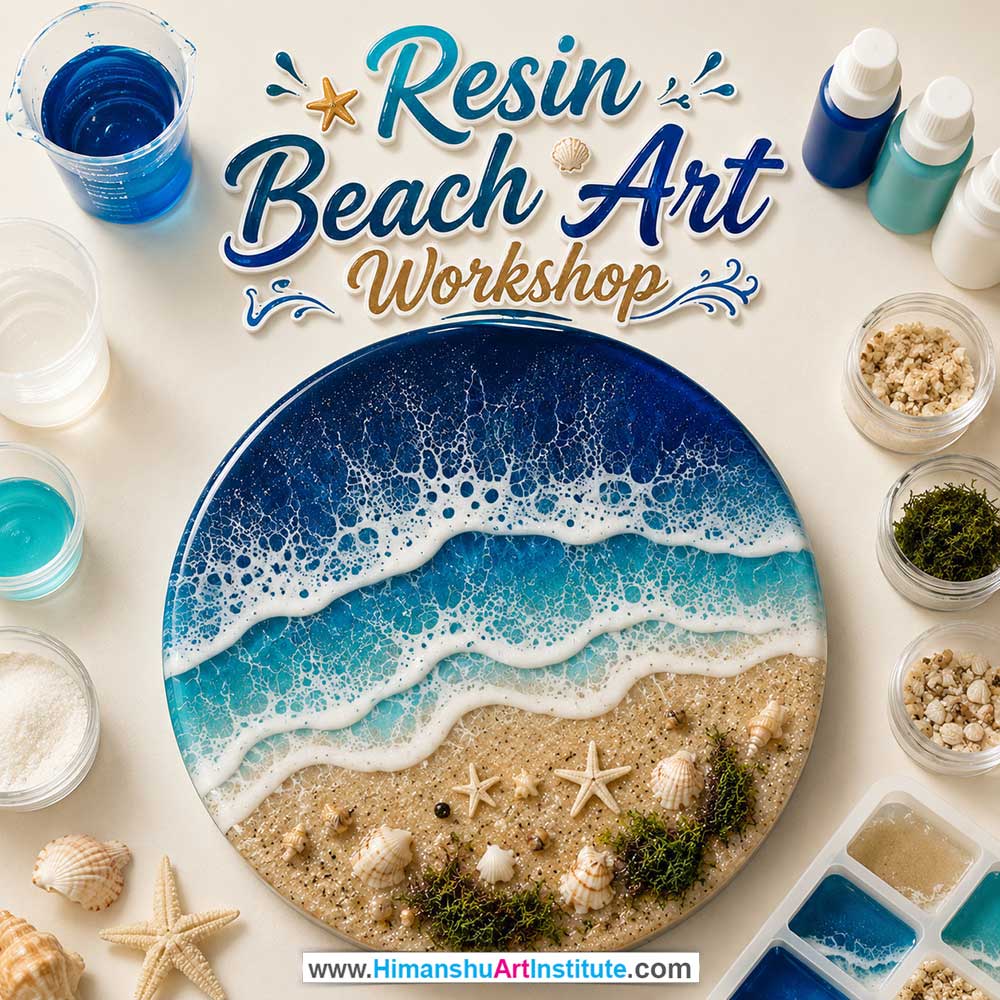 Resin Beach Art Workshop for Women Resin Beach Art Workshop Women in Delhi, Resin Beach Art Workshop for Ladies in Delhi, Resin Beach Art Workshop for Girls in Delhi, Online Resin Beach Art Workshp for Women, Best Art & Craft Workshop for Ladies near Me