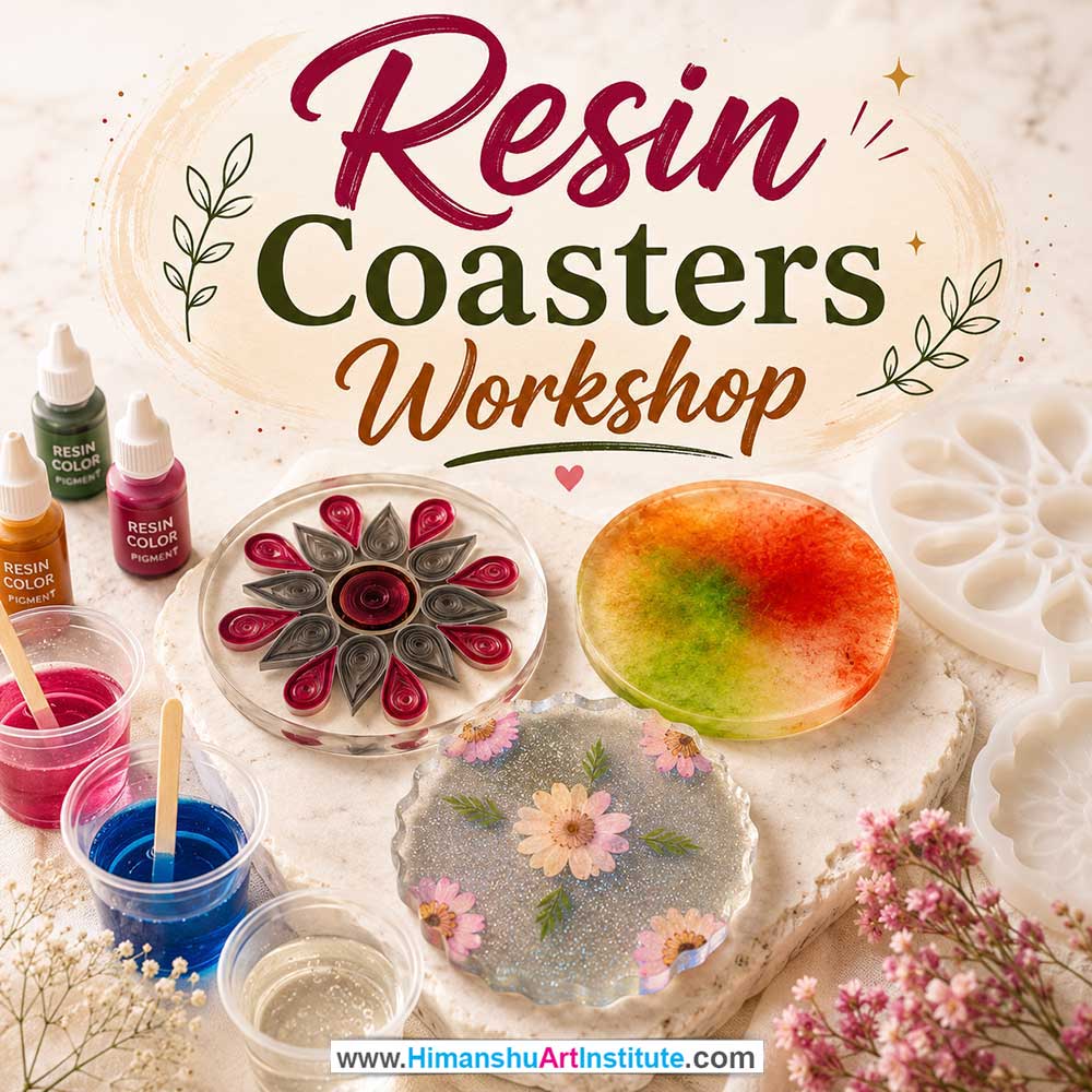 Resin Coasters Workshop Women in Delhi, Resin Coasters Workshop for Ladies in Delhi, Resin Coasters Workshop for Girls in Delhi, Online Resin Coasters Workshp for Women, Best Art & Craft Workshop for Ladies near Me