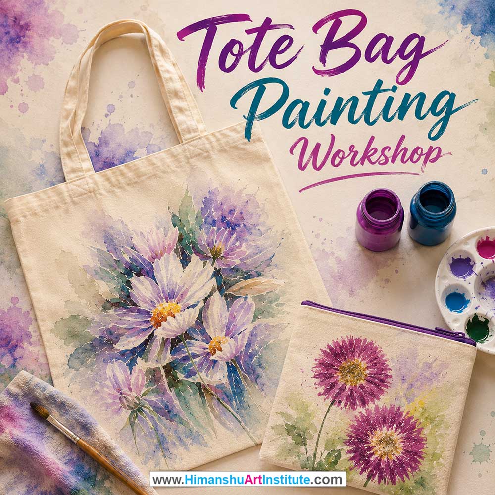 Tote Bag Painting Workshop Women in Delhi, Tote Bag Painting Workshop for Ladies in Delhi, Tote Bag Painting Workshop for Girls in Delhi, Online Tote Bag Painting Workshp for Women, Best Art & Craft Workshop for Ladies near Me