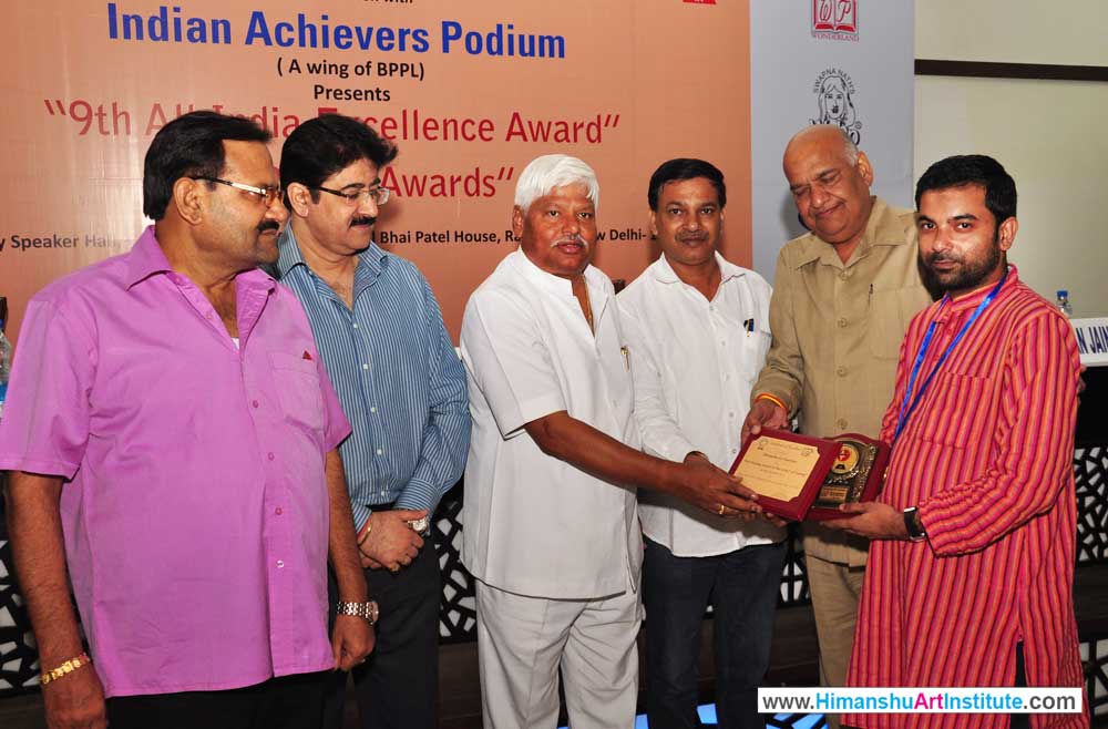 Award for Best Institute of Fine Arts, best painting institute in india, Mr.Karan Singh Tanwar (MLA, NDMC Member), Mr.Sandeep Marwah (Chairman of AAFT), Mr.Mahabal Mishra (Member of Parliament), Mr.Krishan Kumar Sehrawat (Councillor Mahipalpur), Mr. Satya Bhushan Jain (An Eminent Social Worker) presented the Certificate of Excellence and Gold Medal to Mr.Mohit Manocha Founder of Himanshu Art Institute,  best painting institute in india, best fine art institute in india, best fine arts colleges in india, best fine arts Academy in india, best fine arts school in delhi, best art and craft colleges in india, best institute for fine arts in india, best craft classes near me, best colleges for fine arts, best drawing institute in india, best drawing classes in india, best drawing school in india, fine art schools in india, top fine art institute, himanshu art institute, west patel nagar, delhi, india